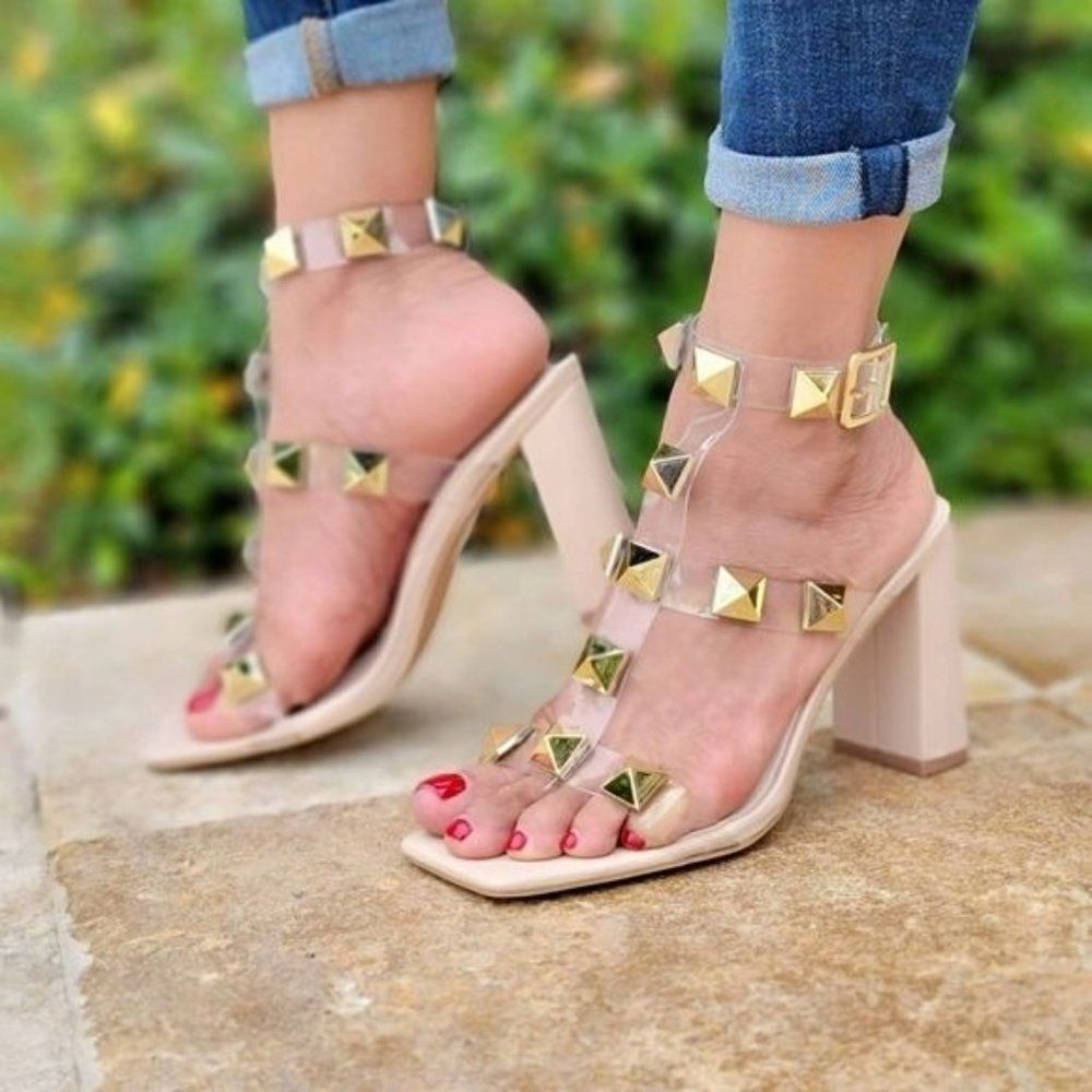 Gold Studded Clear Heels